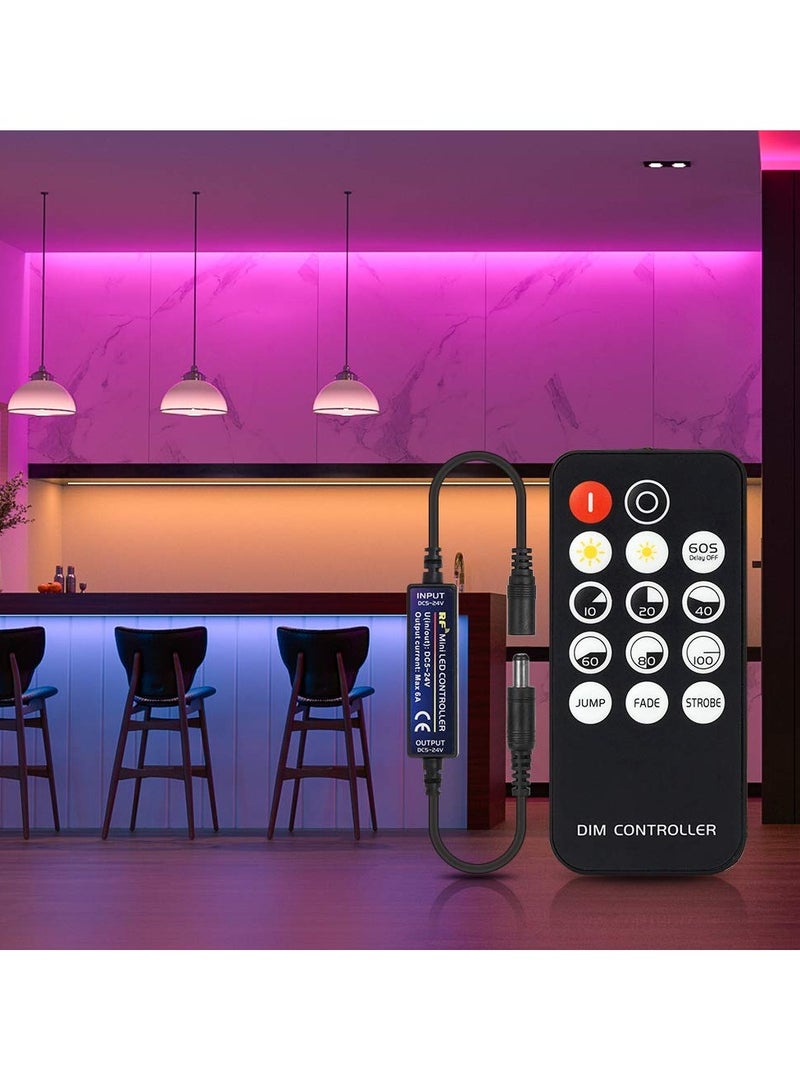 DC 5-24 V Mini RF Dimmer Controller with 14 Keys, Compatible with FCOB 3014, 5630, 5730, 3528 LED Strips, Wireless LED Dimmer Switch for Single Color, Brightness and Mode Effects - Image 5